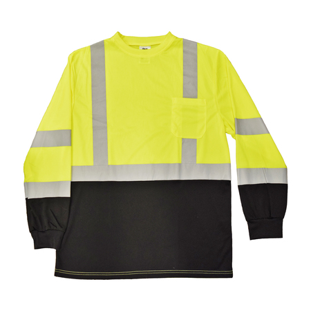 AZUSA SAFETY Hi-Visibility ANSI Yellow/Black Long Sleeve Mesh T-Shirt w/2" Reflective Tape & Fromt Pocket, M LSTLB